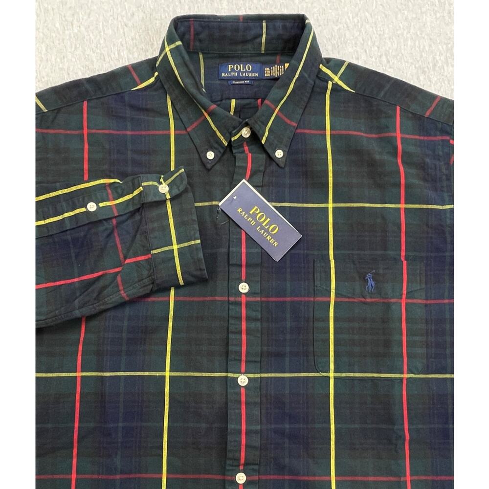 Polo Ralph Lauren Shirt Mens 2XL Plaid 100% Cotton Classic‎ Button Down Pony NWT
